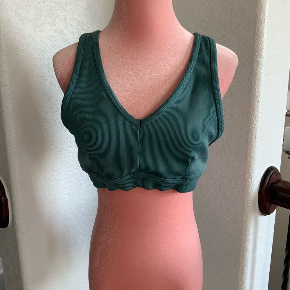 ALO Yoga Deep Green Ribbed Sports Bra